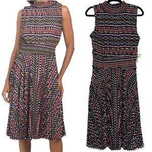 NEW Nanette Lepore Polka Dot Accordion Pleated Mock Neck Party Cocktail Dress